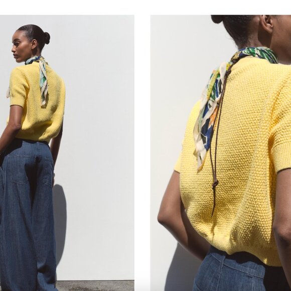 Zara Yellow Short Sleeve Knit Cardigan (sz M) - Picture 4 of 9